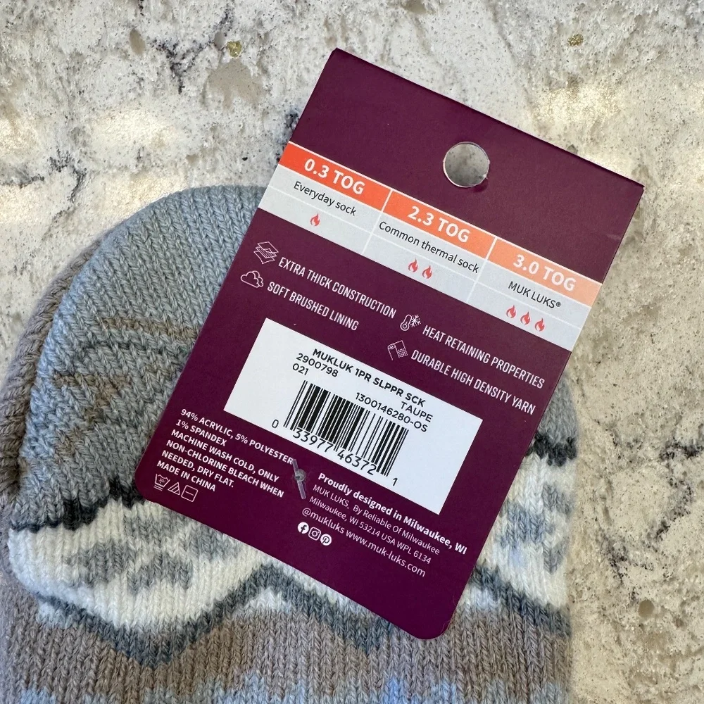 New MUK LUKS women's thermal slipper sock Taupe‎
